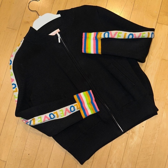 Lisa Todd "Love Bomb" black cardigan zip up sweater, Med  CB2291 - Picture 2 of 5